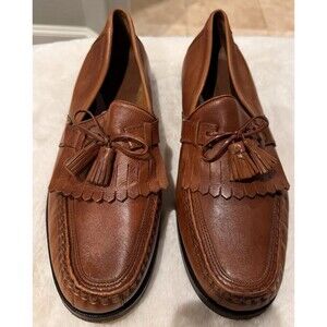 Johnston & Murphy men's 13 M brown leather  loafers tassel slip-on shoes